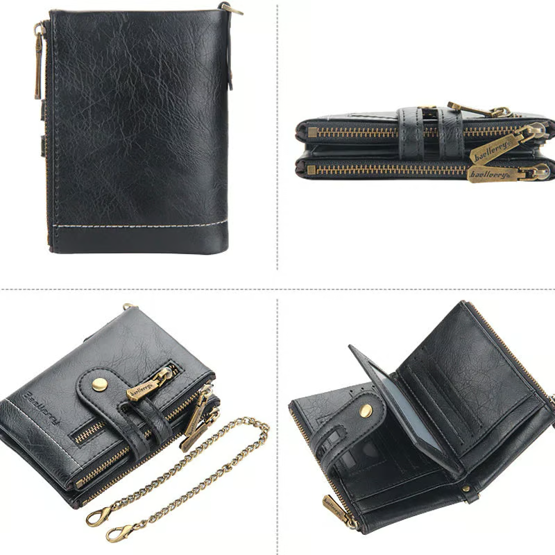 Cartera Cuero Con Cadena Billeteras Vintage Antirrobo