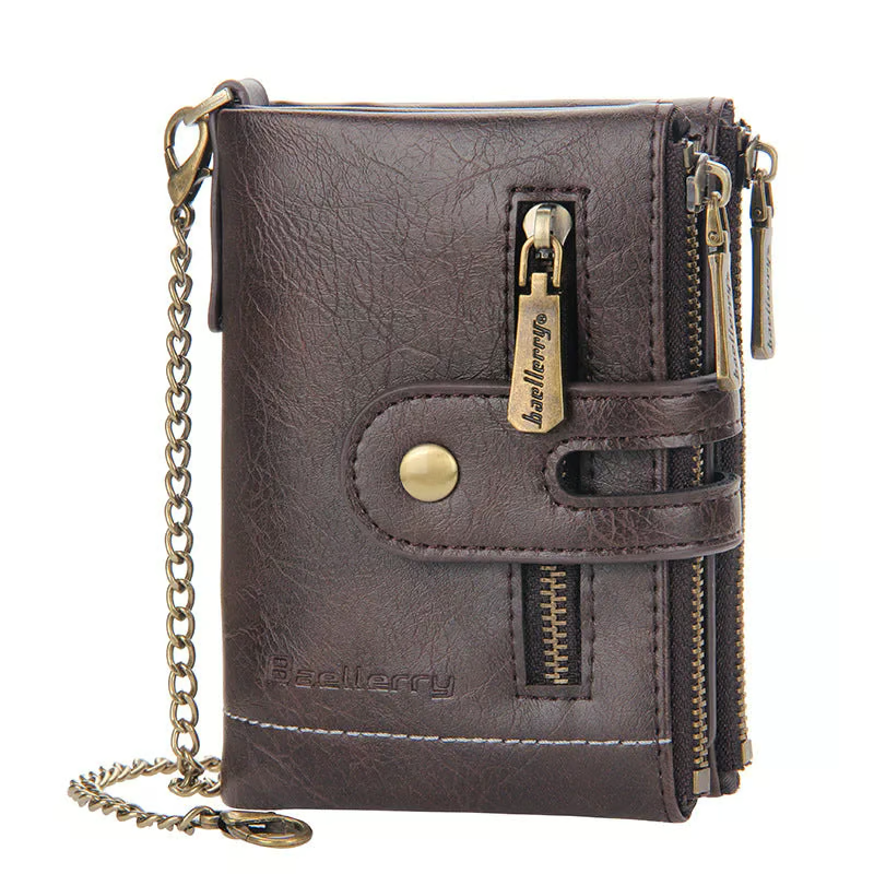 Cartera Cuero Con Cadena Billeteras Vintage Antirrobo