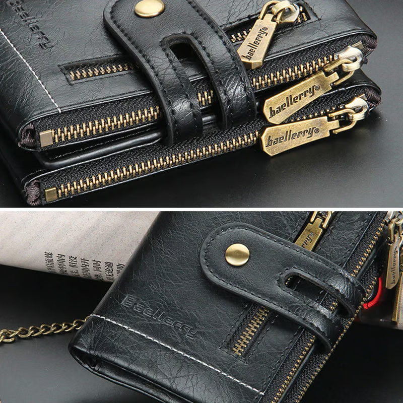 Cartera Cuero Con Cadena Billeteras Vintage Antirrobo