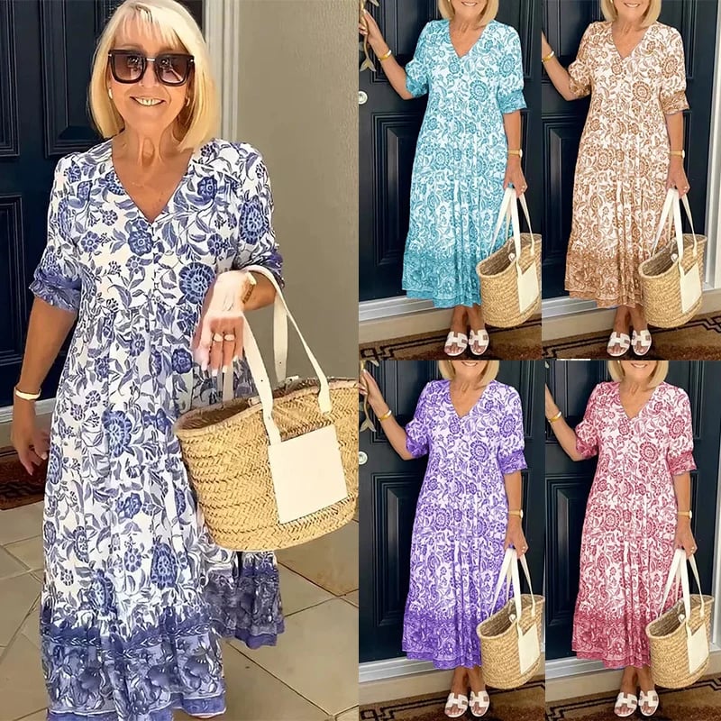 💥El Último Vestido 2024 Con Escote En Pico En Estilo Boho👗