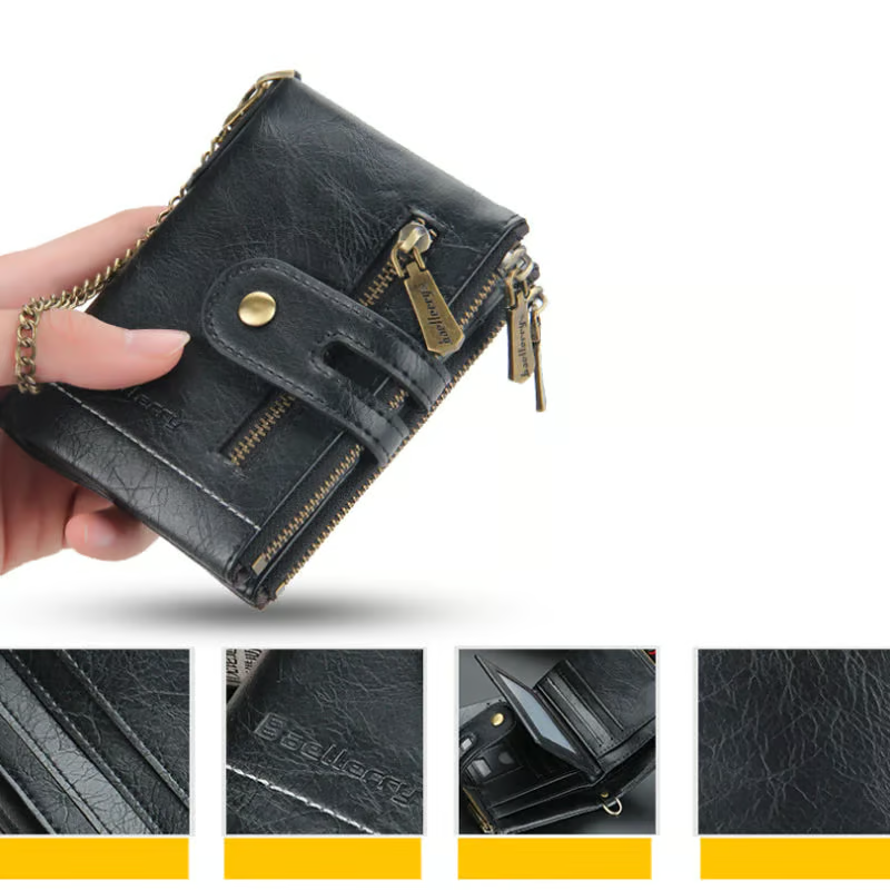 Cartera Cuero Con Cadena Billeteras Vintage Antirrobo