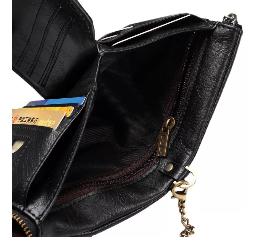 Cartera Cuero Con Cadena Billeteras Vintage Antirrobo