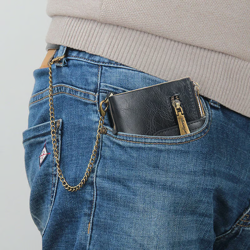 Cartera Cuero Con Cadena Billeteras Vintage Antirrobo