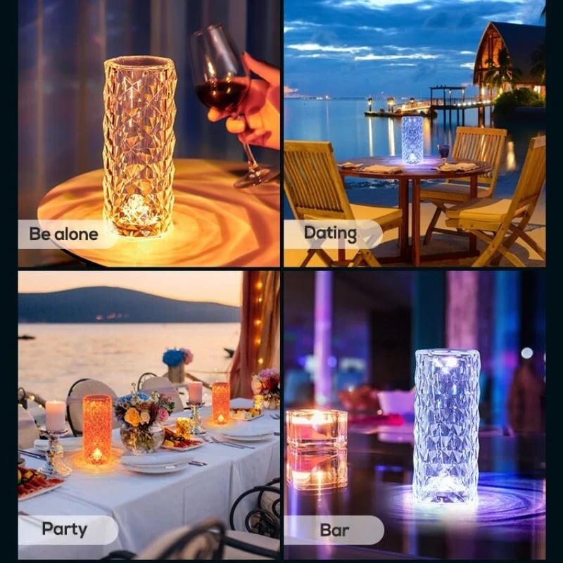 🔥Lámpara de mesa de diamantes de cristal con rayos de rosas de 16 colores