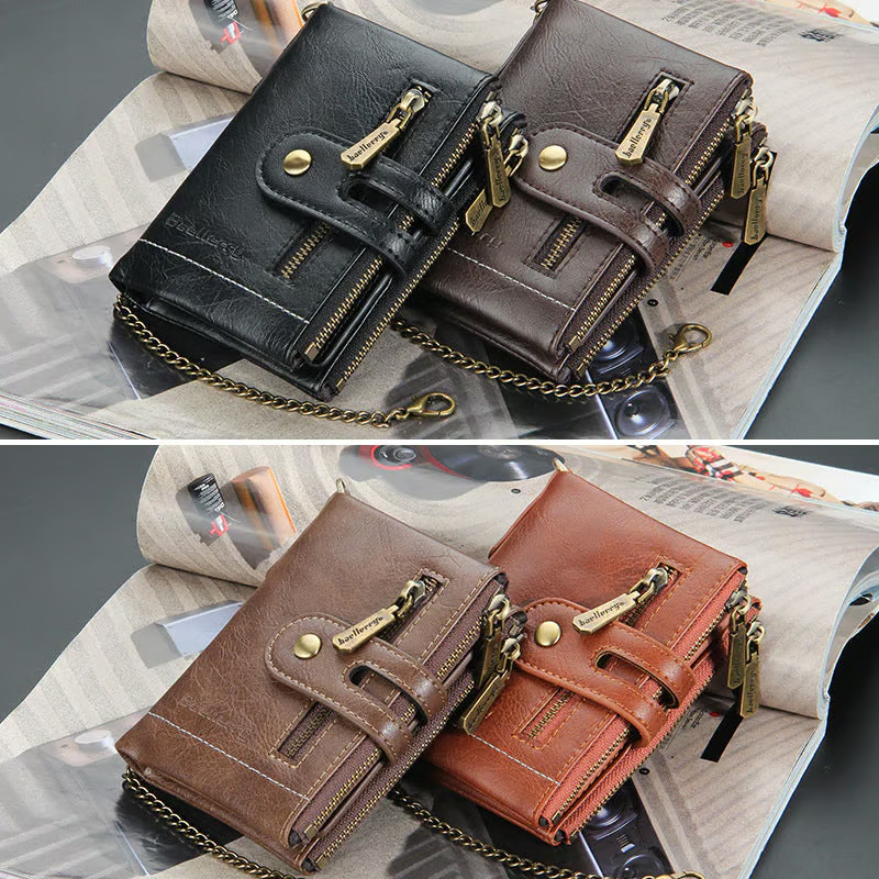 Cartera Cuero Con Cadena Billeteras Vintage Antirrobo