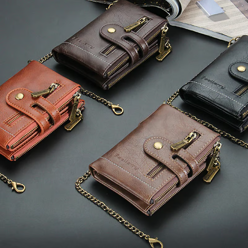 Cartera Cuero Con Cadena Billeteras Vintage Antirrobo