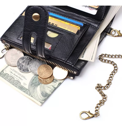 Cartera Cuero Con Cadena Billeteras Vintage Antirrobo