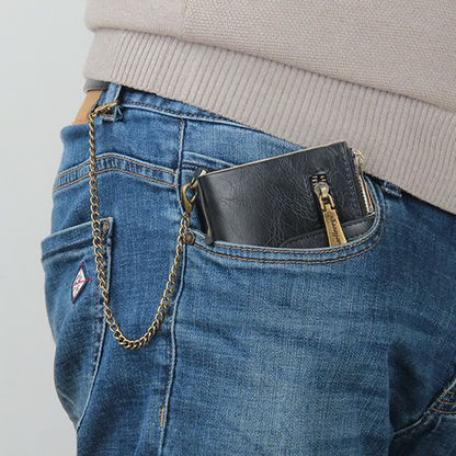 Cartera Cuero Con Cadena Billeteras Vintage Antirrobo